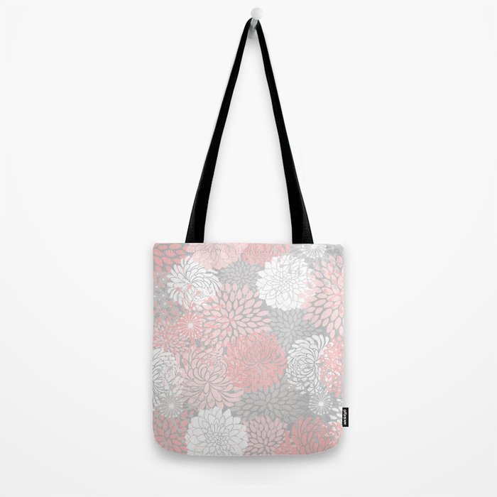 Festive, Floral Prints, Bloom Mix, White and Pink on Grey Tote Bag Gallery Image 2