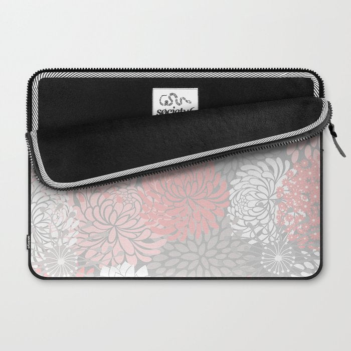 Festive, Floral Prints, Bloom Mix, White and Pink on Grey Laptop Sleeve Gallery Image 2