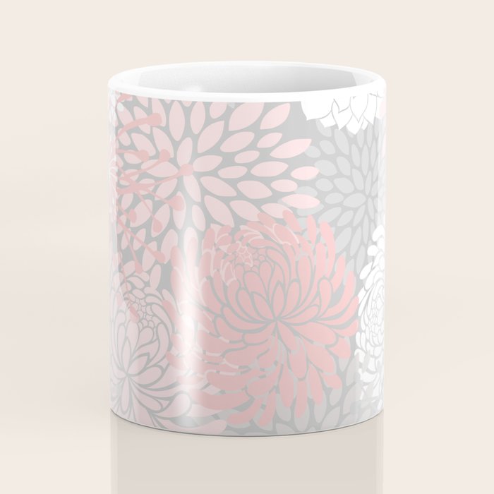 Festive, Floral Prints, Bloom Mix, White and Pink on Grey Coffee Mug Gallery Image 4