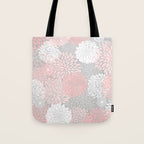 Festive, Floral Prints, Bloom Mix, White and Pink on Grey Tote Bag Gallery Image 1