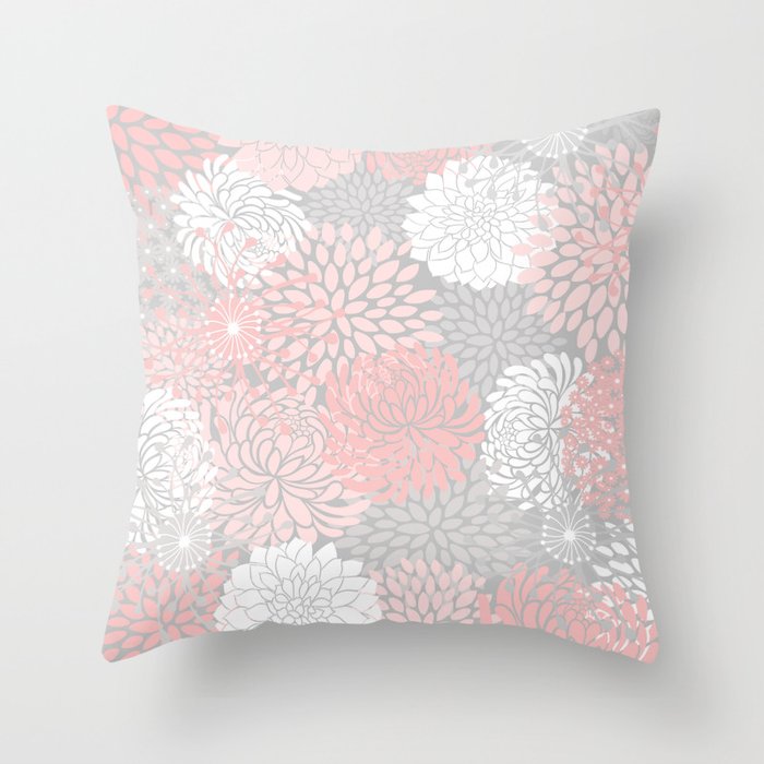 Festive, Floral Prints, Bloom Mix, White and Pink on Grey Throw Pillow Gallery Image 6