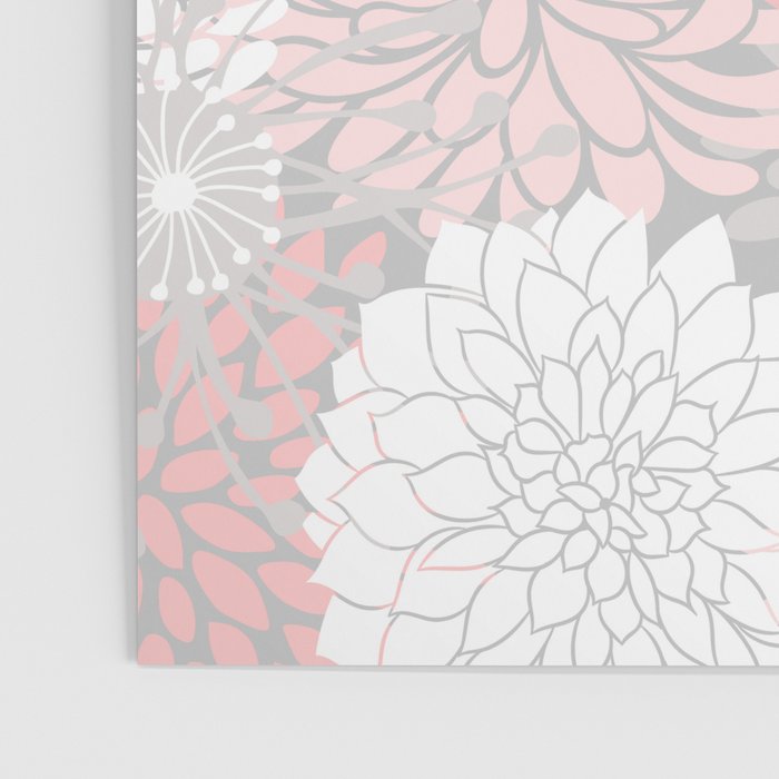 Festive, Floral Prints, Bloom Mix, White and Pink on Grey Poster Gallery Image 3