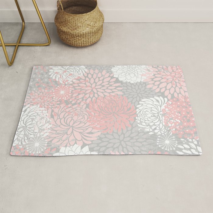Festive, Floral Prints, Bloom Mix, White and Pink on Grey Rug Gallery Image 1
