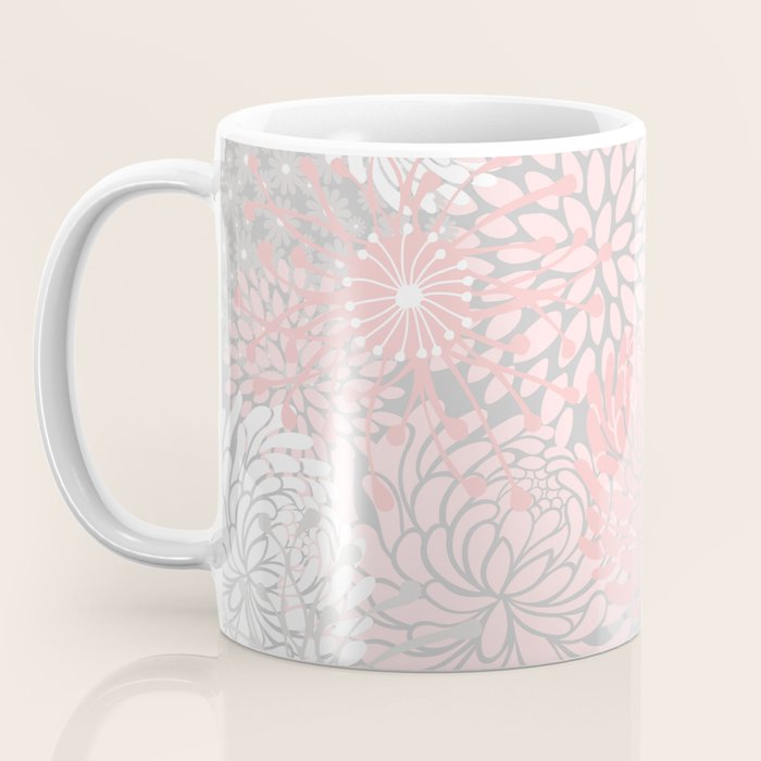 Festive, Floral Prints, Bloom Mix, White and Pink on Grey Coffee Mug Gallery Image 3
