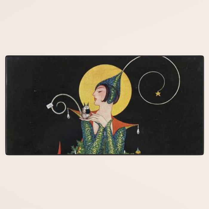 Vintage Fashion Magazine Cover - Illustration December 1914 - Christmas Tree Woman Desk Mat Gallery Image 3