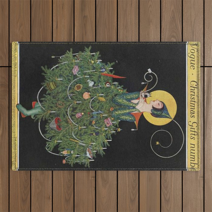 Vintage Fashion Magazine Cover - Illustration December 1914 - Christmas Tree Woman Outdoor Rug Gallery Image 1