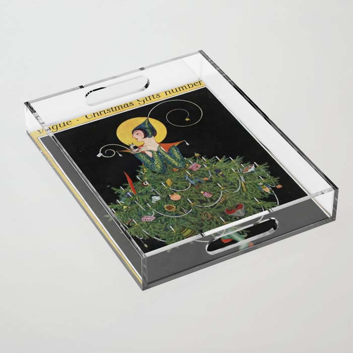 Vintage Fashion Magazine Cover - Illustration December 1914 - Christmas Tree Woman Acrylic Tray Gallery Image 1