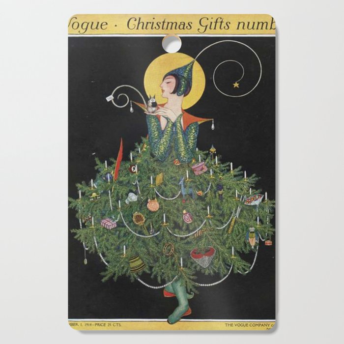 Vintage Fashion Magazine Cover - Illustration December 1914 - Christmas Tree Woman Cutting Board Gallery Image 1