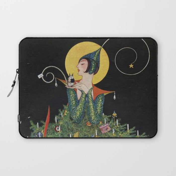 Vintage Fashion Magazine Cover - Illustration December 1914 - Christmas Tree Woman Laptop Sleeve Gallery Image 1
