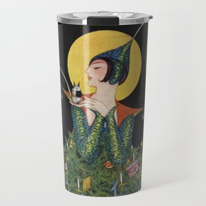 Vintage Fashion Magazine Cover - Illustration December 1914 - Christmas Tree Woman Travel Mug Gallery Image 1