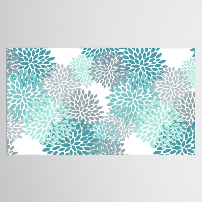 Floral Pattern, Aqua, Teal, Turquoise and Gray Tablecloth Gallery Image 2