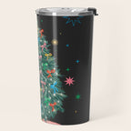 Colorful Christmas Tree with Bows and Stars on Black Background Travel Mug Gallery Image 2