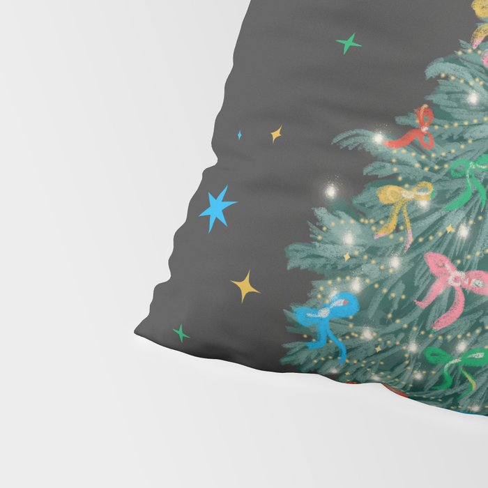 Colorful Christmas Tree with Bows and Stars on Black Background Pillow Sham Gallery Image 4