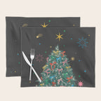 Colorful Christmas Tree with Bows and Stars on Black Background Placemat Gallery Image 1