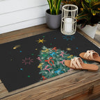 Colorful Christmas Tree with Bows and Stars on Black Background Outdoor Rug Gallery Image 2