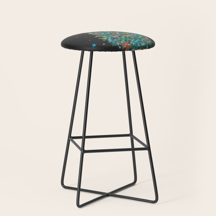 Colorful Christmas Tree with Bows and Stars on Black Background Stool Gallery Image 1