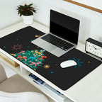 Colorful Christmas Tree with Bows and Stars on Black Background Desk Mat Gallery Image 2