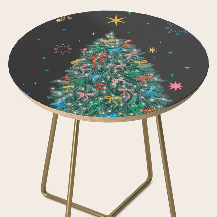 Colorful Christmas Tree with Bows and Stars on Black Background Side Table Gallery Image 2