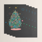 Colorful Christmas Tree with Bows and Stars on Black Background Wrapping Paper Gallery Image 3