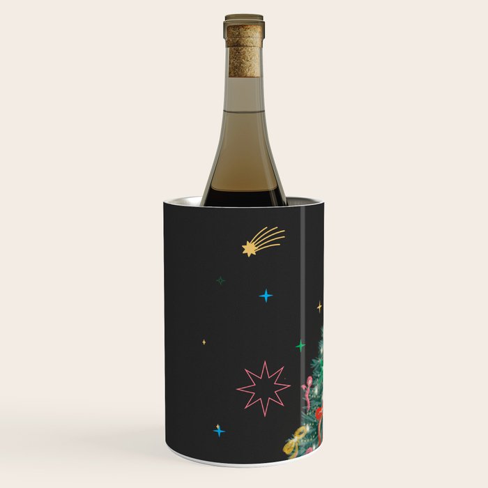 Colorful Christmas Tree with Bows and Stars on Black Background Wine Chiller Gallery Image 2