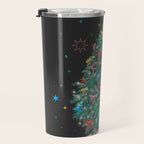 Colorful Christmas Tree with Bows and Stars on Black Background Travel Mug Gallery Image 3