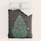 Colorful Christmas Tree with Bows and Stars on Black Background Duvet Cover Gallery Image 6