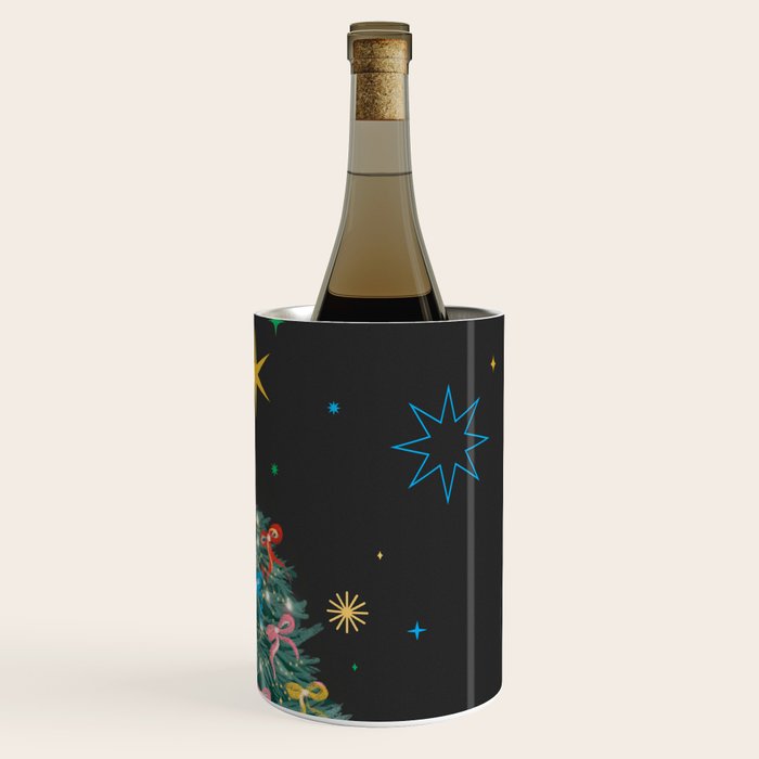 Colorful Christmas Tree with Bows and Stars on Black Background Wine Chiller Gallery Image 3