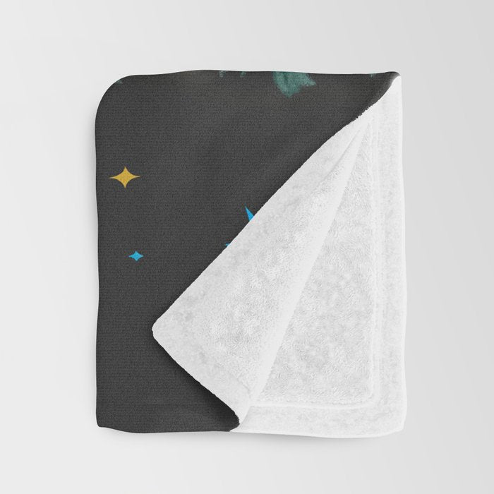 Colorful Christmas Tree with Bows and Stars on Black Background Throw Blanket Gallery Image 3