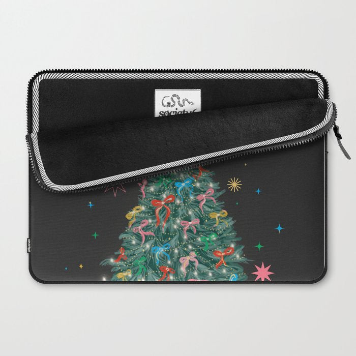 Colorful Christmas Tree with Bows and Stars on Black Background Laptop Sleeve Gallery Image 2