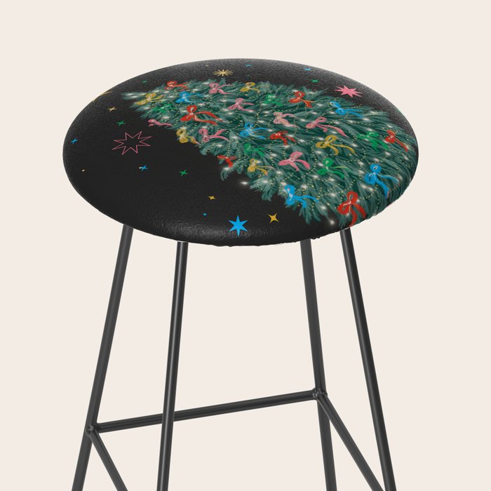 Colorful Christmas Tree with Bows and Stars on Black Background Stool Gallery Image 2
