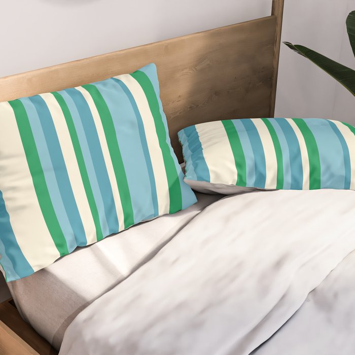 Classic Stripes XXVII - Beachy Blue and Green Pillow Sham Gallery Image 2
