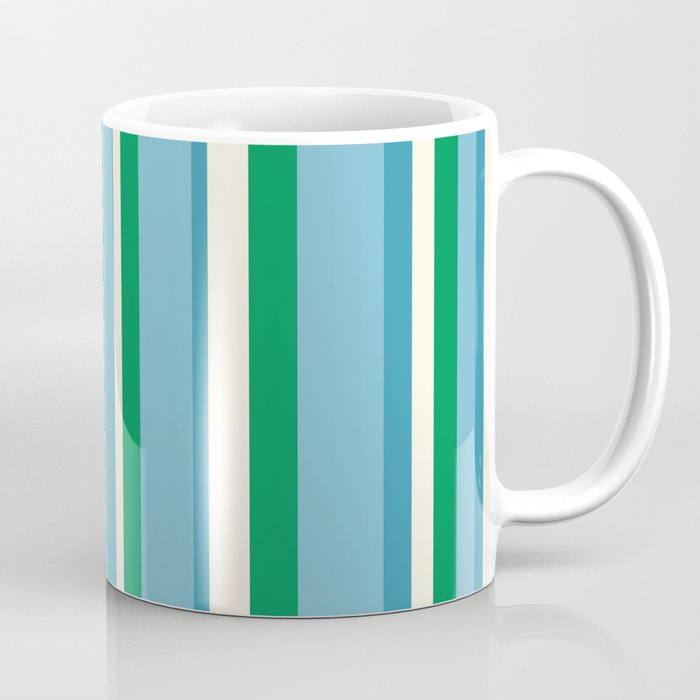 Classic Stripes XXVII - Beachy Blue and Green Coffee Mug Gallery Image 1