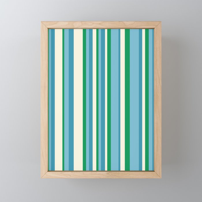 Classic Stripes XXVII - Beachy Blue and Green Mini Art Print Gallery Image 1