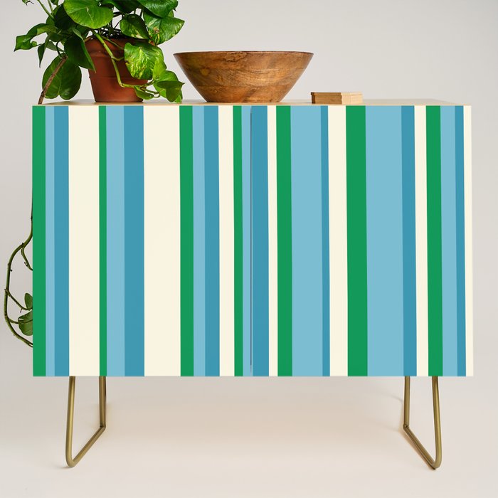Classic Stripes XXVII - Beachy Blue and Green Credenza Gallery Image 1