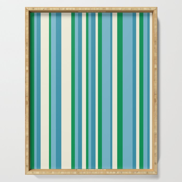Classic Stripes XXVII - Beachy Blue and Green Serving Tray Gallery Image 1