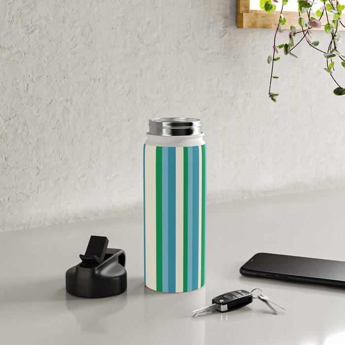 Classic Stripes XXVII - Beachy Blue and Green Water Bottle Gallery Image 4