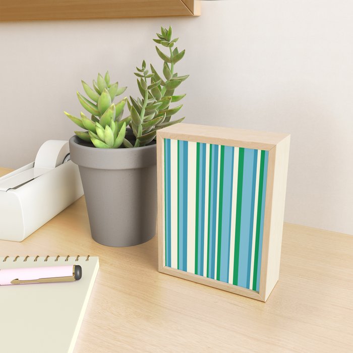 Classic Stripes XXVII - Beachy Blue and Green Mini Art Print Gallery Image 2