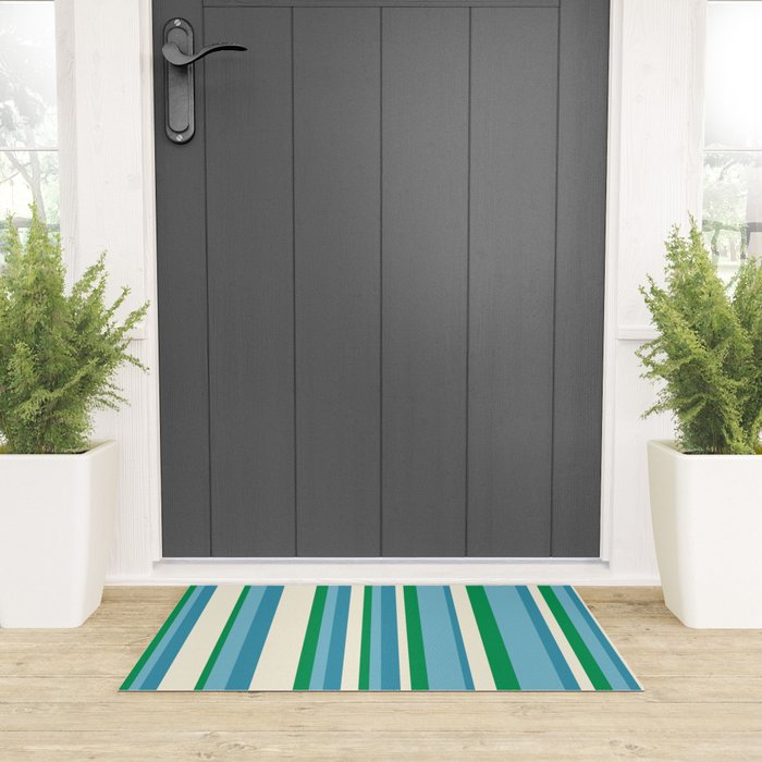 Classic Stripes XXVII - Beachy Blue and Green Welcome Mat Gallery Image 3