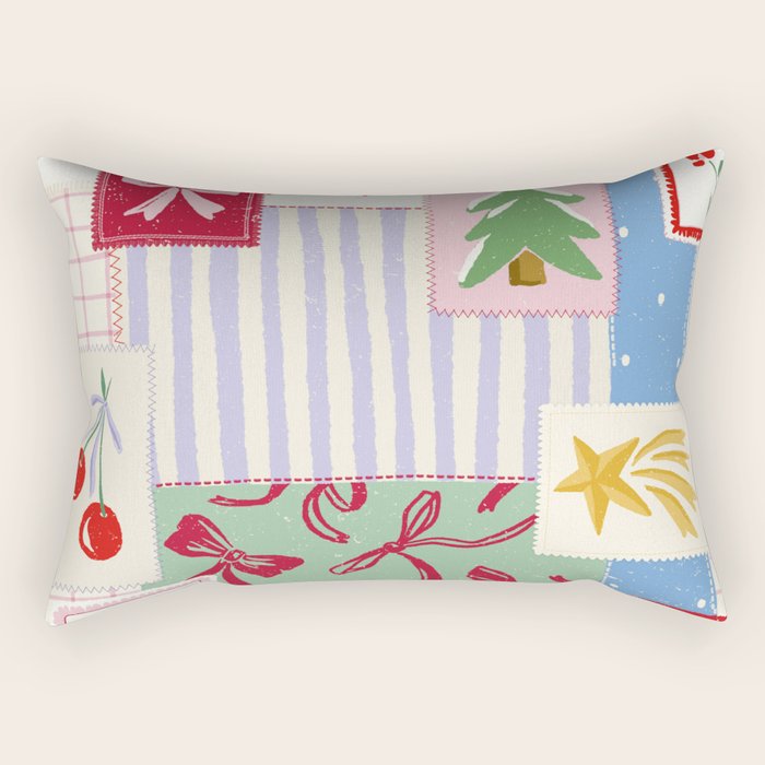 Retro christmas patch Rectangular Pillow Gallery Image 1