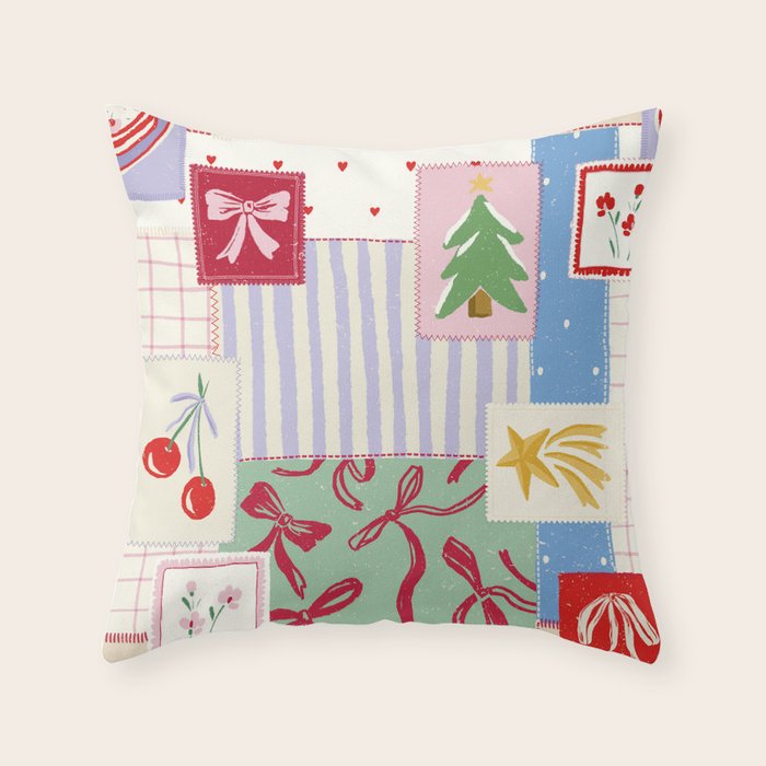 Retro christmas patch Throw Pillow Gallery Image 6