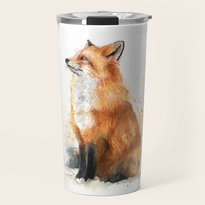 Fox Watercolor Red Fox Painting Travel Mug Gallery Image 1