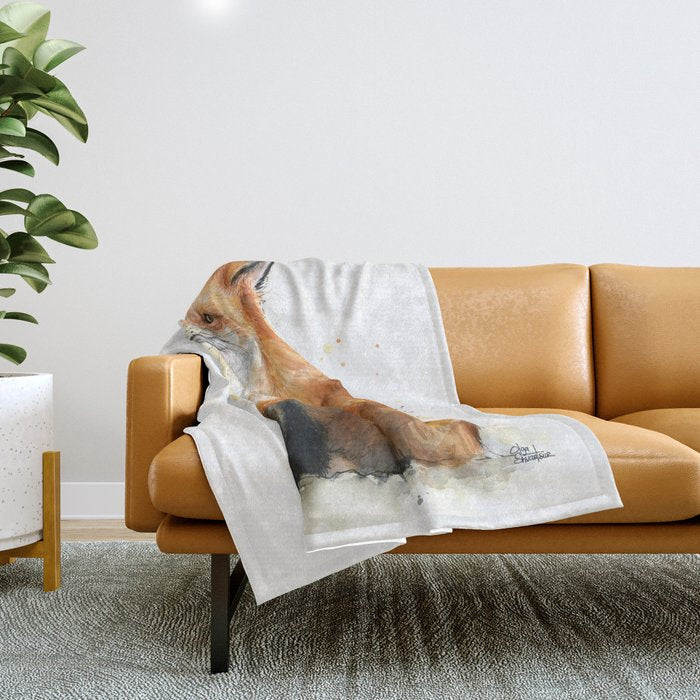 Fox Watercolor Red Fox Painting Throw Blanket Gallery Image 1
