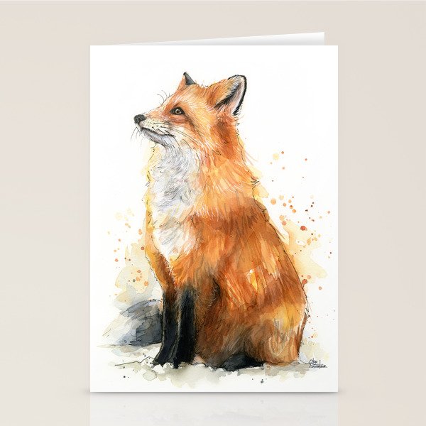 Fox Watercolor Red Fox Painting Stationery Card Gallery Image 2