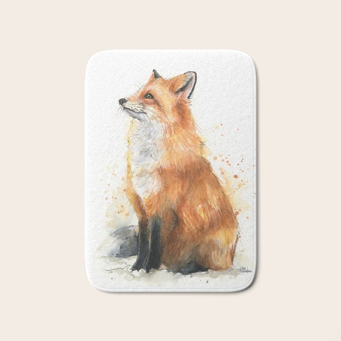 Fox Watercolor Red Fox Painting Bath Mat Gallery Image 1