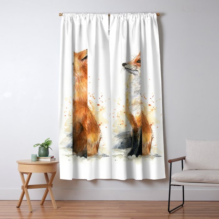 Fox Watercolor Red Fox Painting Window Curtain Gallery Image 5