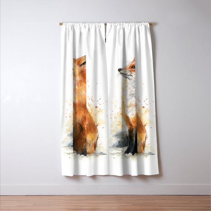 Fox Watercolor Red Fox Painting Window Curtain Gallery Image 3