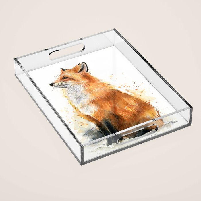 Fox Watercolor Red Fox Painting Acrylic Tray Gallery Image 1
