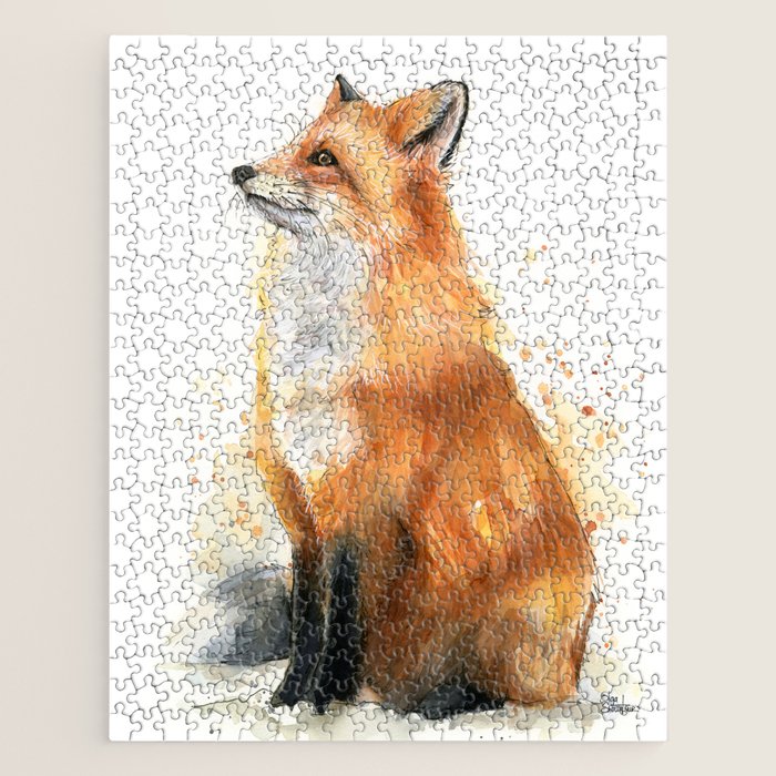 Fox Watercolor Red Fox Painting Jigsaw Puzzle Gallery Image 1