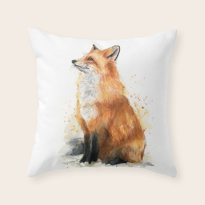 Fox Watercolor Red Fox Painting Throw Pillow Gallery Image 6