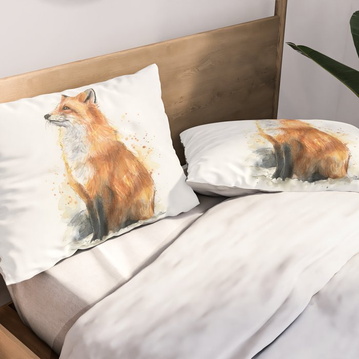 Fox Watercolor Red Fox Painting Pillow Sham Gallery Image 2